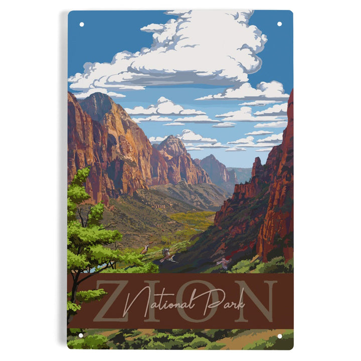 Zion National Park, Zion Canyon View, Typography, Metal Signs Metal Lantern Press 