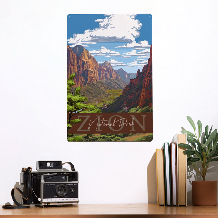 Zion National Park, Zion Canyon View, Typography, Metal Signs Metal Lantern Press 