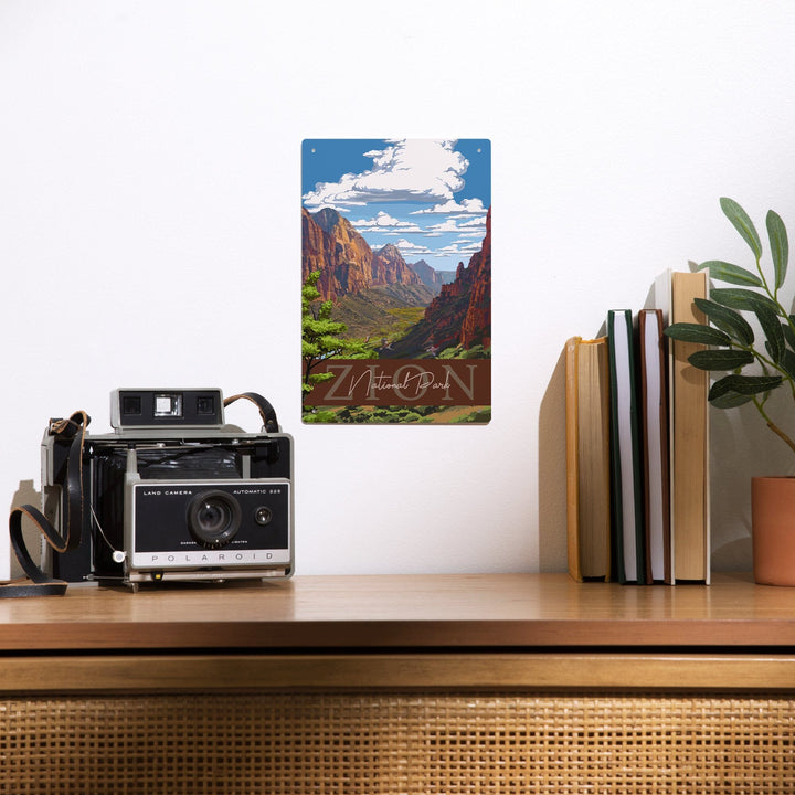 Zion National Park, Zion Canyon View, Typography, Metal Signs Metal Lantern Press 