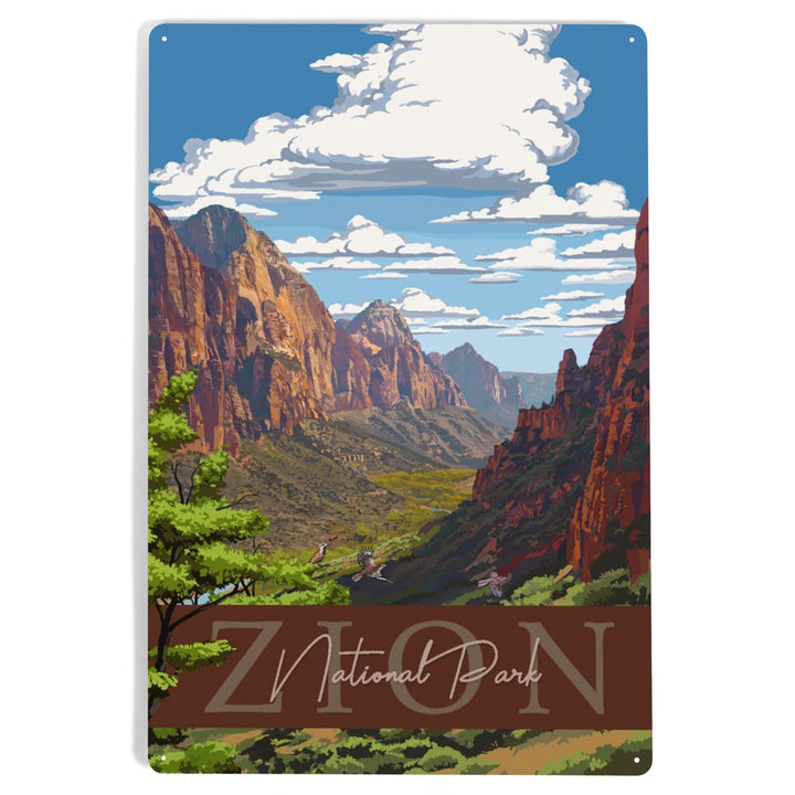 Zion National Park, Zion Canyon View, Typography, Metal Signs Metal Lantern Press 