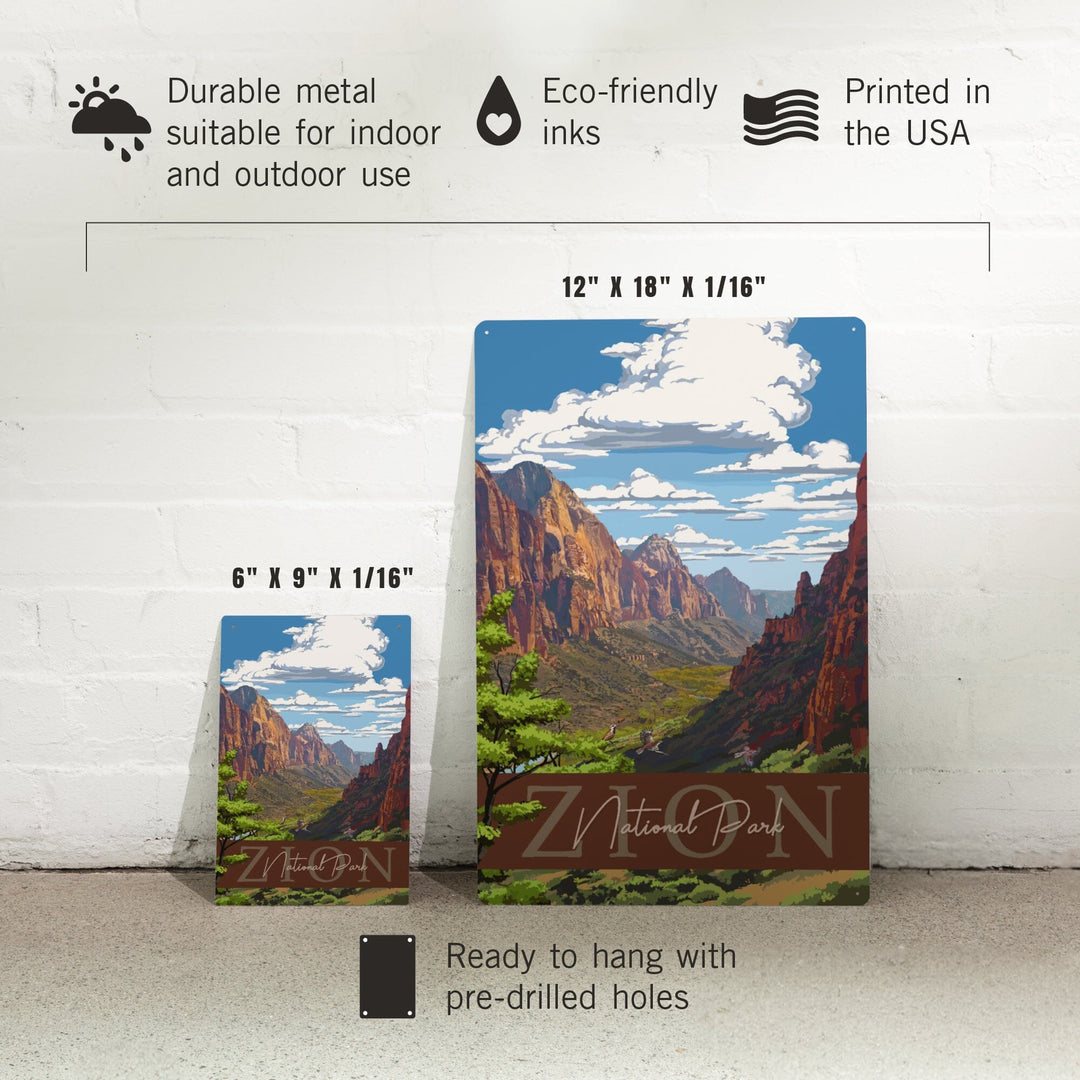 Zion National Park, Zion Canyon View, Typography, Metal Signs Metal Lantern Press 