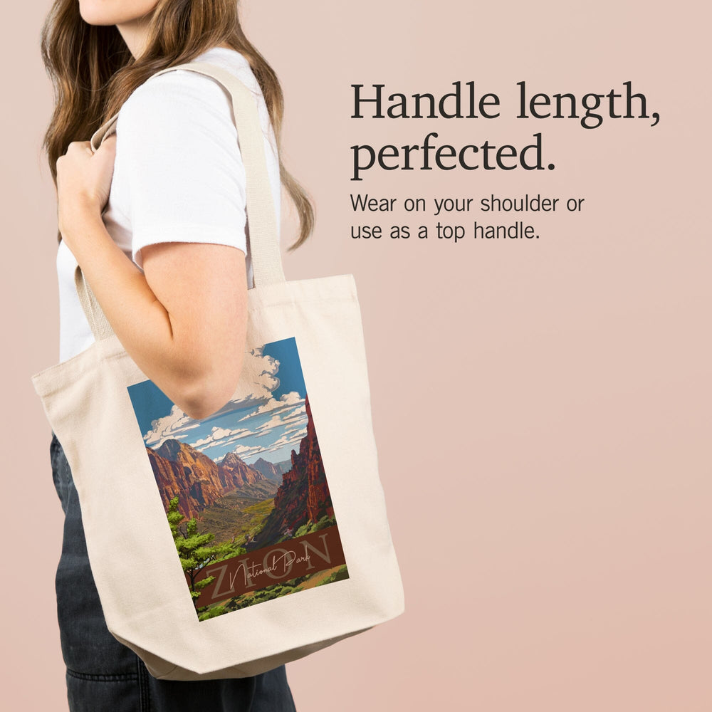 Zion National Park, Zion Canyon View, Typography, Tote Bag Totes Lantern Press 