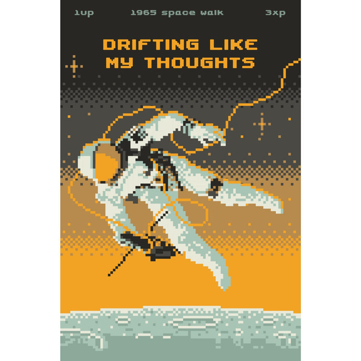 8-Bit Space Collection, Astronaut, Drifting Like My Thoughts, Stretched Canvas Canvas Lantern Press 