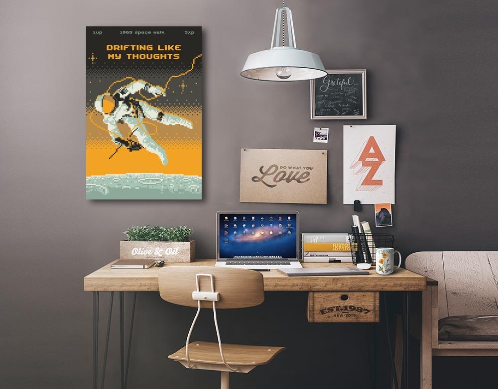8-Bit Space Collection, Astronaut, Drifting Like My Thoughts, Stretched Canvas Canvas Lantern Press 