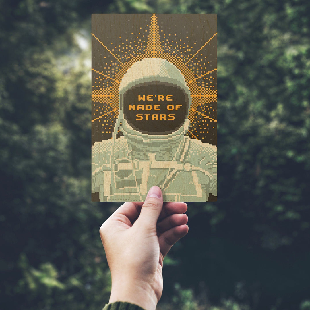 8-Bit Space Collection, Astronaut, We Are Made Of Stars, Wood Signs and Postcards Wood Lantern Press 
