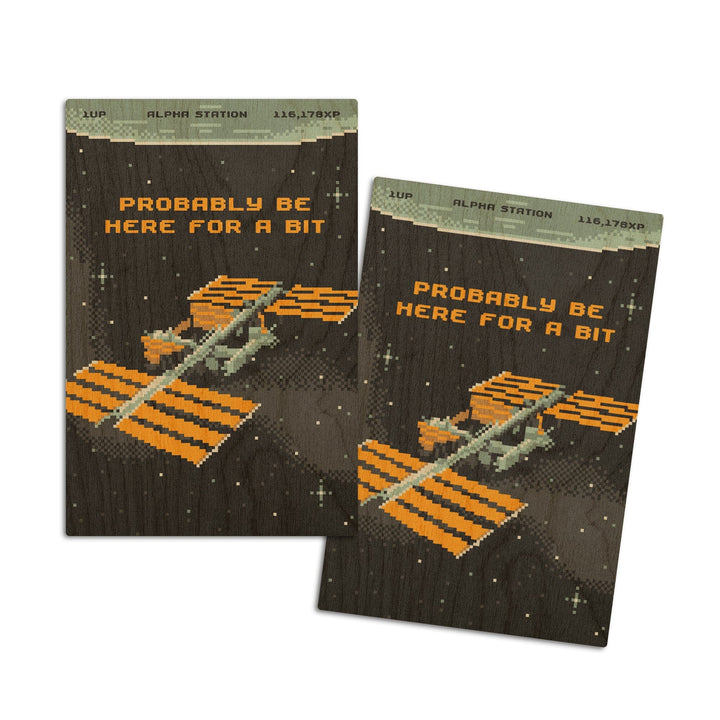 8-Bit Space Collection, International Space Station, Probably Be Here For A Bit, Wood Signs and Postcards Wood Lantern Press 4x6 Wood Postcard Set 