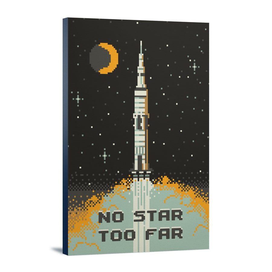 8-Bit Space Collection, Rocket, No Star Too Far, Stretched Canvas Canvas Lantern Press 