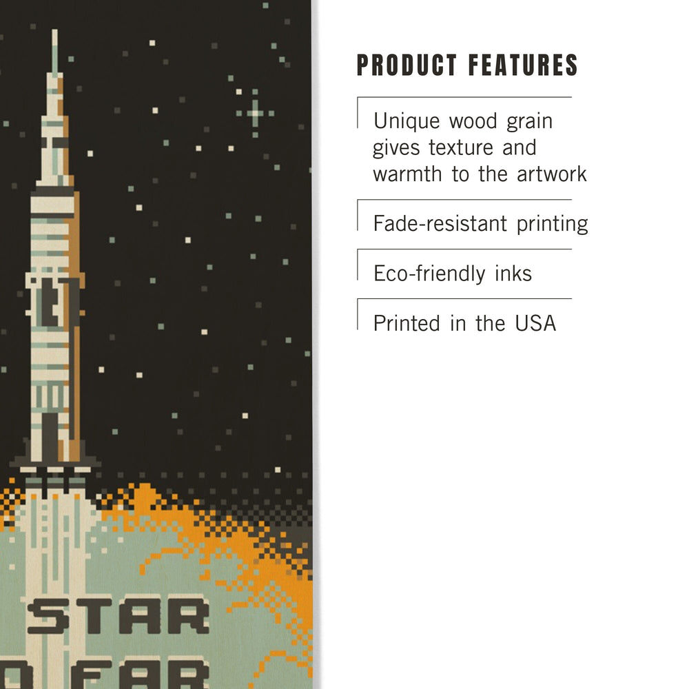 8-Bit Space Collection, Rocket, No Star Too Far, Wood Signs and Postcards Wood Lantern Press 