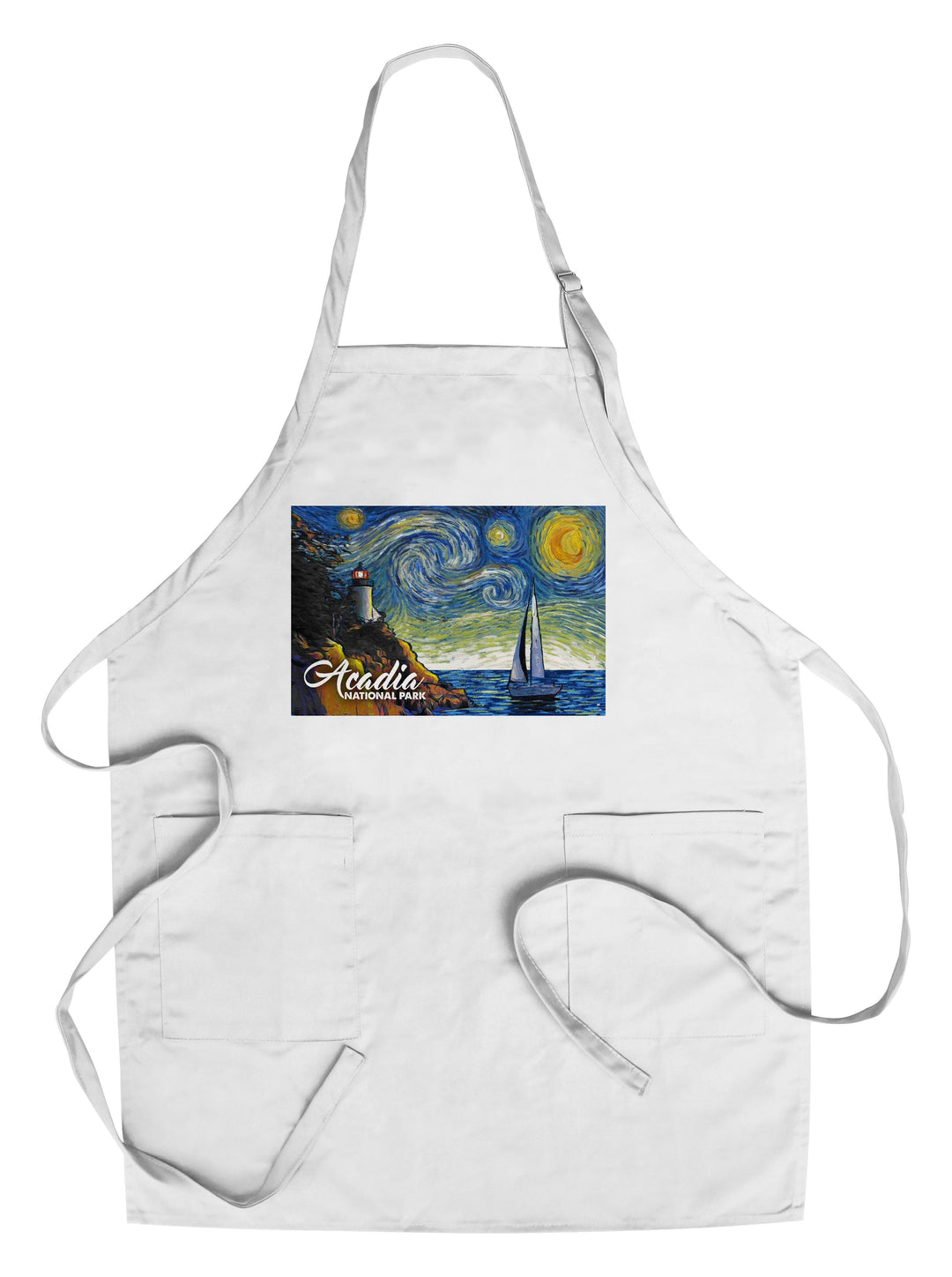 Acadia National Park, Maine, Bass Harbor Lighthouse, Starry Night National Park Series, Lantern Press Artwork, Towels and Aprons Kitchen Lantern Press Chef's Apron 
