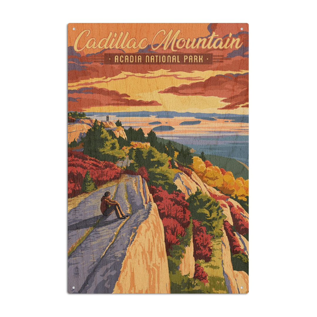Acadia National Park, Maine, Cadillac Mountain Illustration, Lantern Press Artwork, Wood Signs and Postcards Wood Lantern Press 6x9 Wood Sign 