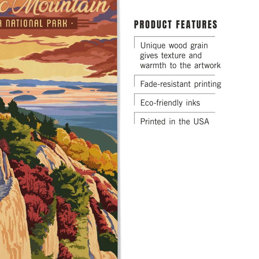 Acadia National Park, Maine, Cadillac Mountain Illustration, Lantern Press Artwork, Wood Signs and Postcards Wood Lantern Press 