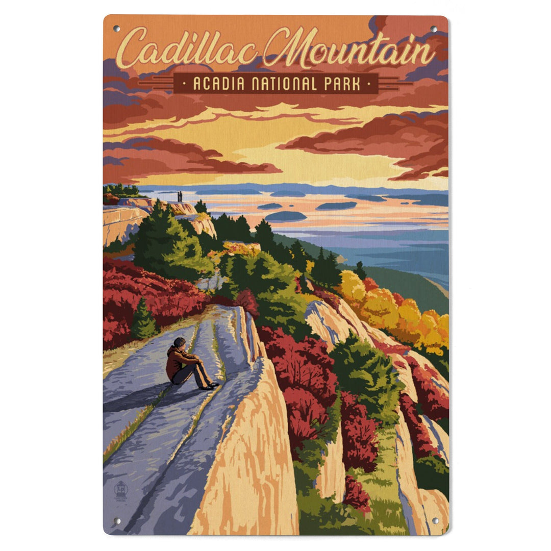 Acadia National Park, Maine, Cadillac Mountain Illustration, Lantern Press Artwork, Wood Signs and Postcards Wood Lantern Press 