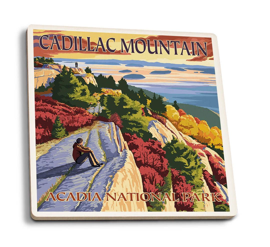 Acadia National Park, Maine, Cadillac Mountain, Painterly Series, Lantern Press Artwork, Coaster Set Coasters Lantern Press 