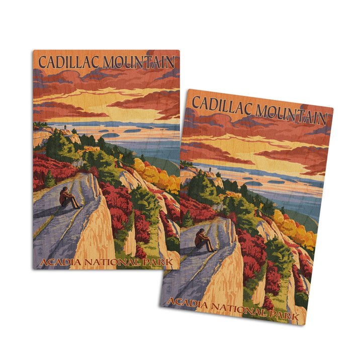Acadia National Park, Maine, Cadillac Mountain, Painterly Series, Lantern Press Artwork, Wood Signs and Postcards Wood Lantern Press 4x6 Wood Postcard Set 