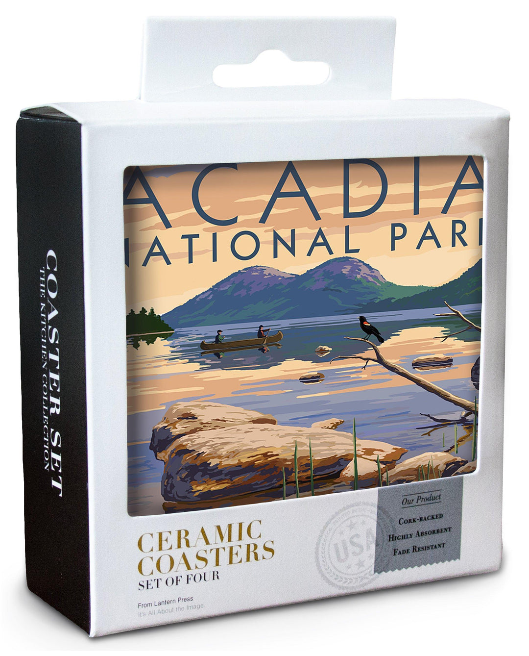 Acadia National Park, Maine, Celebrating 100 Years, Jordan Pond, Lantern Press Artwork, Coaster Set Coasters Lantern Press 
