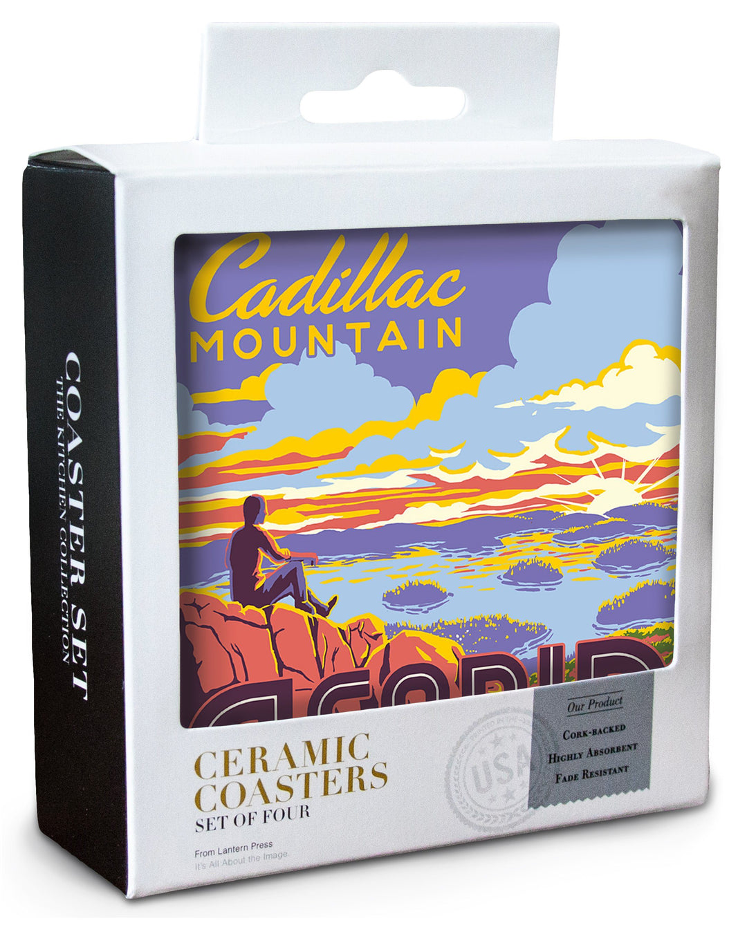 Acadia National Park, Maine, Explorer Series, Cadillac Mountain, Lantern Press Artwork, Coaster Set Coasters Lantern Press 