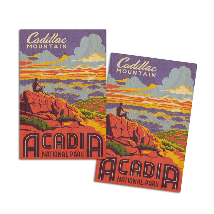 Acadia National Park, Maine, Explorer Series, Cadillac Mountain, Lantern Press Artwork, Wood Signs and Postcards Wood Lantern Press 4x6 Wood Postcard Set 