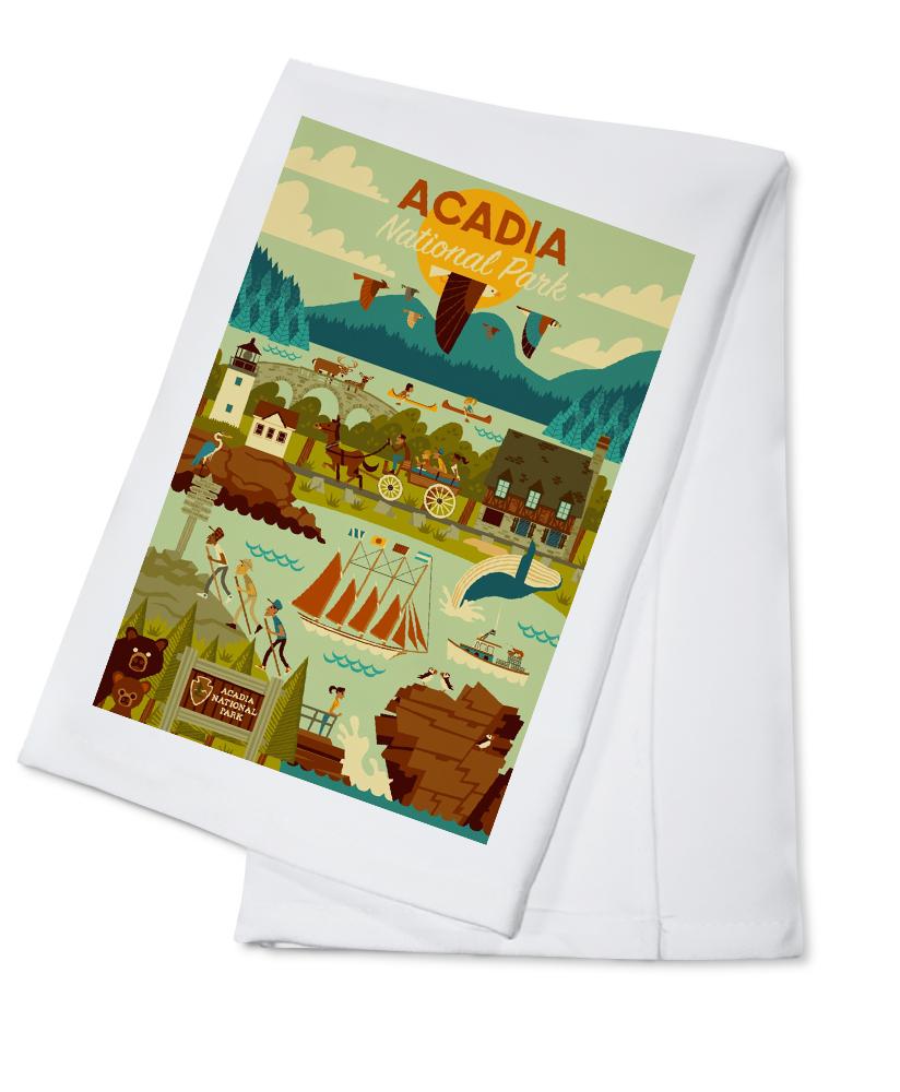 Acadia National Park, Maine, Geometric National Park Series, Lantern Press Artwork, Towels and Aprons Kitchen Lantern Press Cotton Towel 
