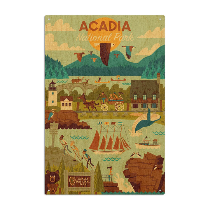 Acadia National Park, Maine, Geometric National Park Series, Lantern Press Artwork, Wood Signs and Postcards Wood Lantern Press 10 x 15 Wood Sign 