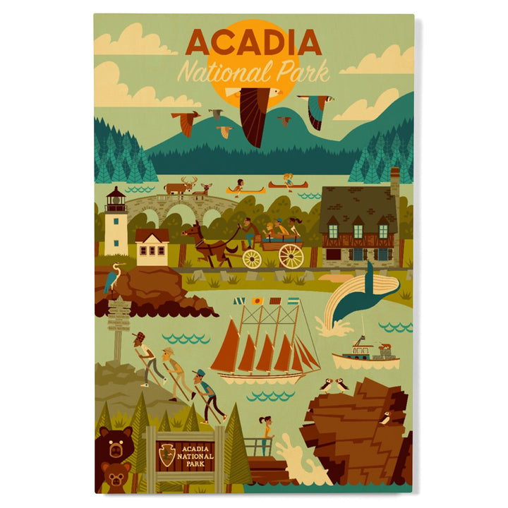 Acadia National Park, Maine, Geometric National Park Series, Lantern Press Artwork, Wood Signs and Postcards Wood Lantern Press 