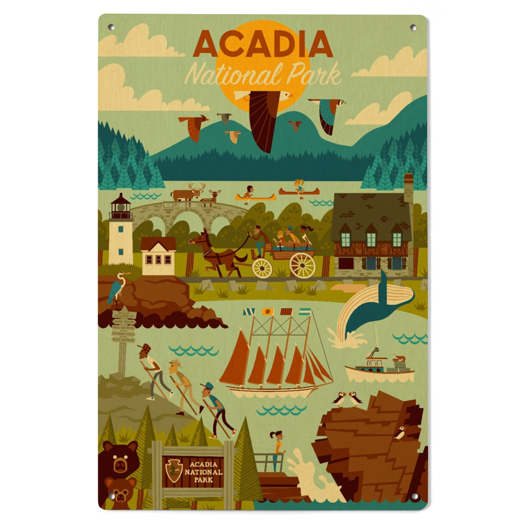 Acadia National Park, Maine, Geometric National Park Series, Lantern Press Artwork, Wood Signs and Postcards Wood Lantern Press 