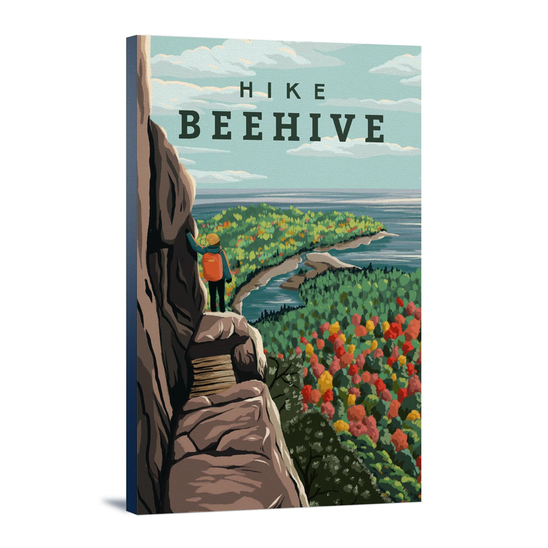 Acadia National Park, Maine, Hike Beehive, Fall, Illustration, Lantern Press Artwork, Stretched Canvas Canvas Lantern Press 12x18 Stretched Canvas 
