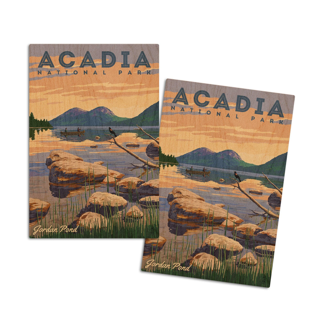 Acadia National Park, Maine, Jordan Pond Illustration, Lantern Press Artwork, Wood Signs and Postcards Wood Lantern Press 4x6 Wood Postcard Set 