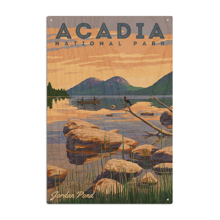 Acadia National Park, Maine, Jordan Pond Illustration, Lantern Press Artwork, Wood Signs and Postcards Wood Lantern Press 6x9 Wood Sign 