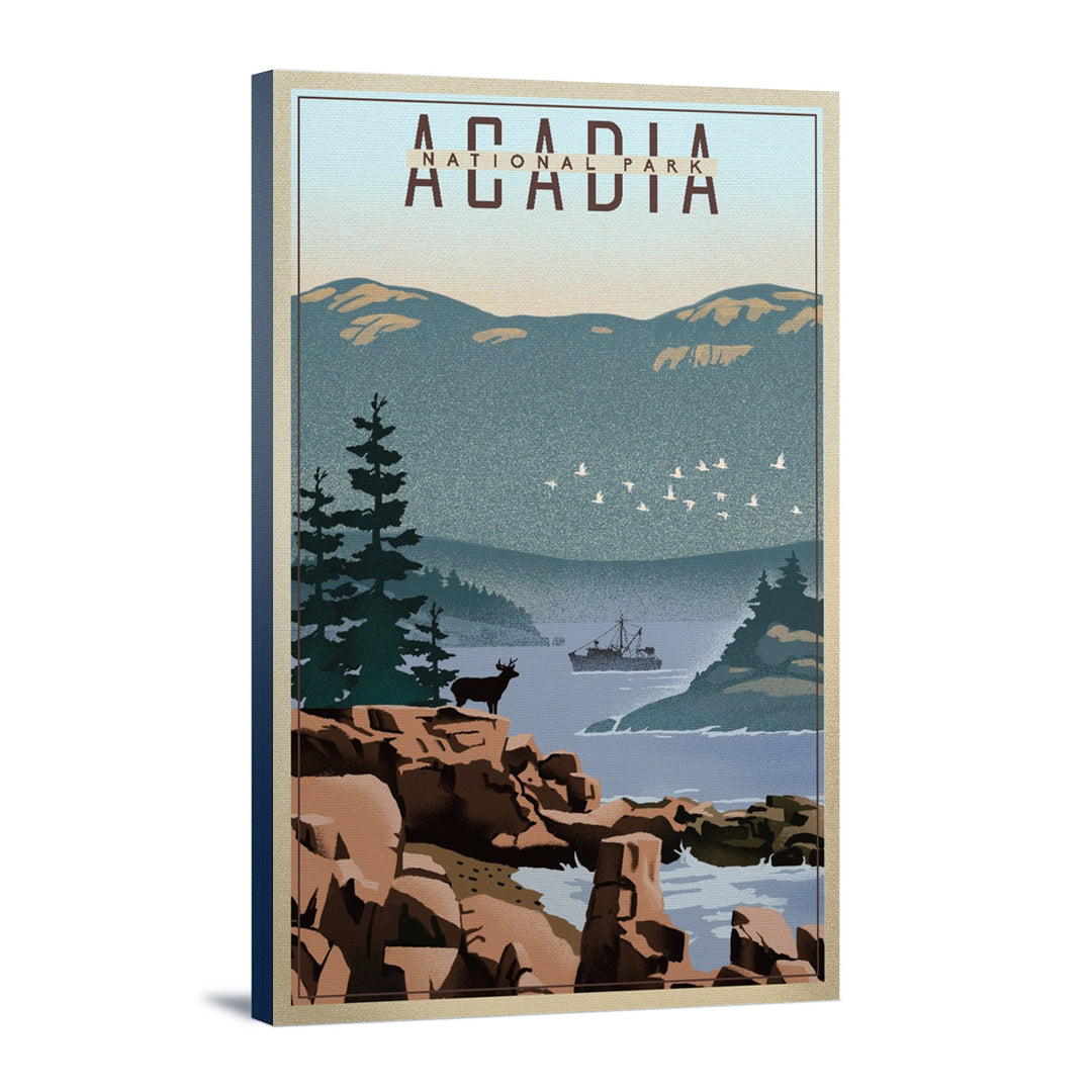 Acadia National Park, Maine, Lithograph, Lantern Press Artwork, Stretched Canvas Canvas Lantern Press 12x18 Stretched Canvas 