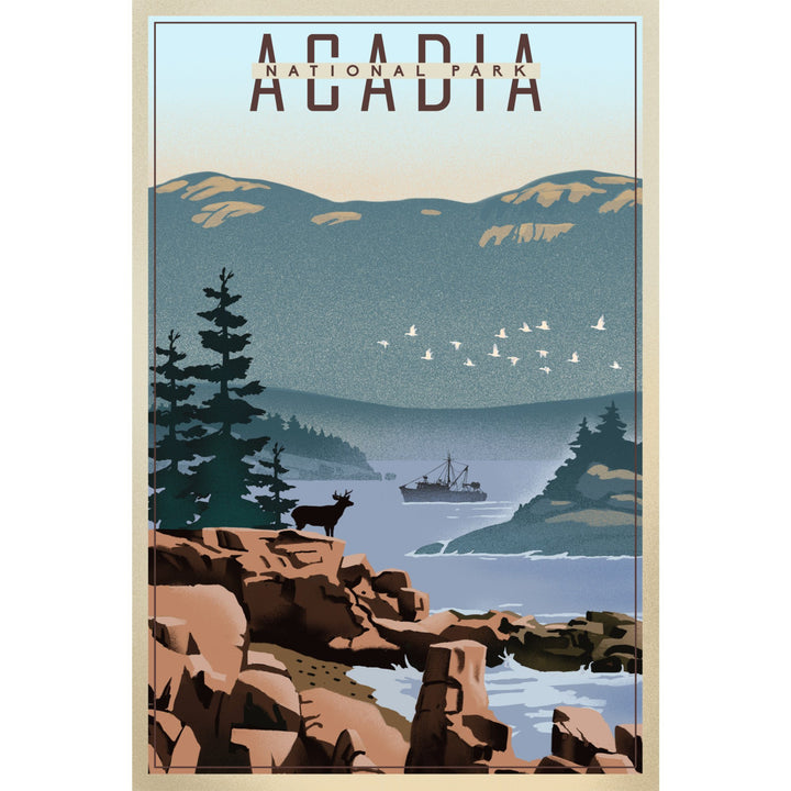 Acadia National Park, Maine, Lithograph, Lantern Press Artwork, Towels and Aprons Kitchen Lantern Press 