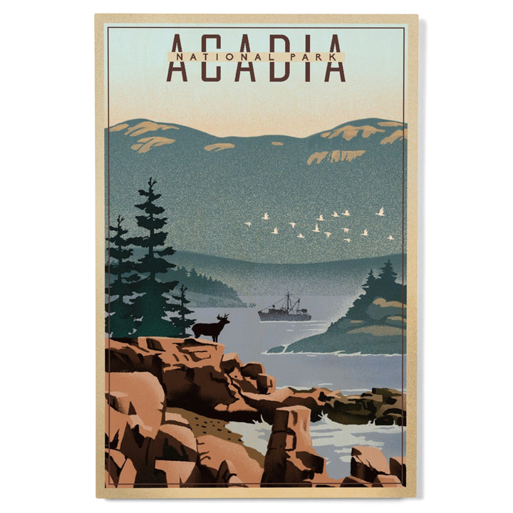 Acadia National Park, Maine, Lithograph, Lantern Press Artwork, Wood Signs and Postcards Wood Lantern Press 