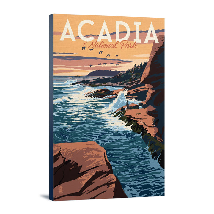 Acadia National Park, Maine, Mount Desert Island Illustration, Lantern Press Artwork, Stretched Canvas Canvas Lantern Press 12x18 Stretched Canvas 