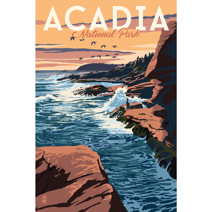 Acadia National Park, Maine, Mount Desert Island Illustration, Lantern Press Artwork, Stretched Canvas Canvas Lantern Press 
