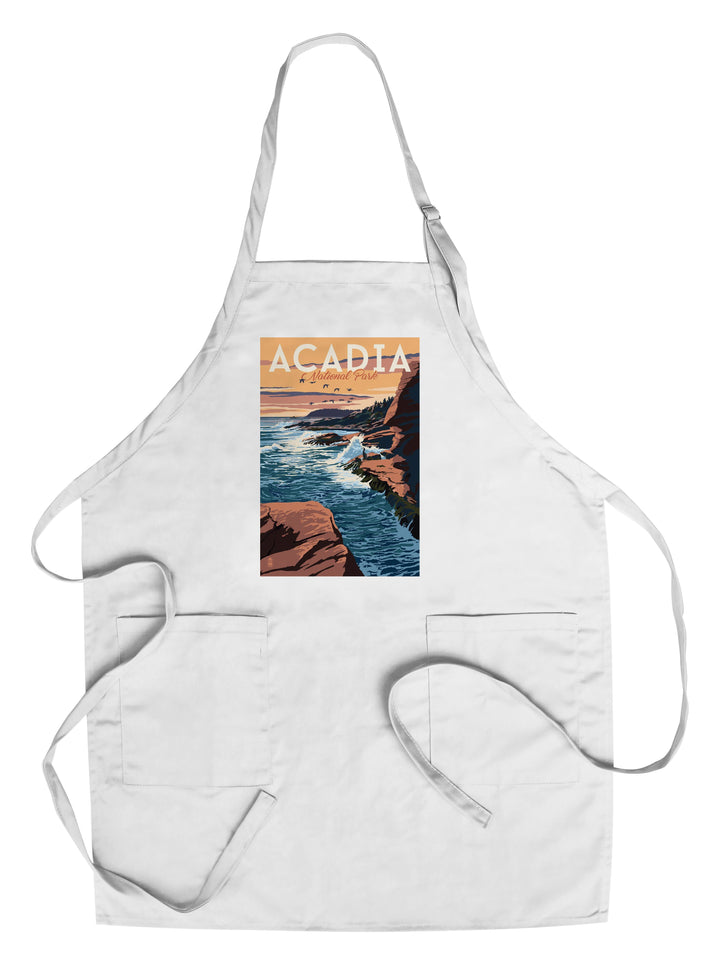 Acadia National Park, Maine, Mount Desert Island Illustration, Lantern Press Artwork, Towels and Aprons Kitchen Lantern Press Chef's Apron 