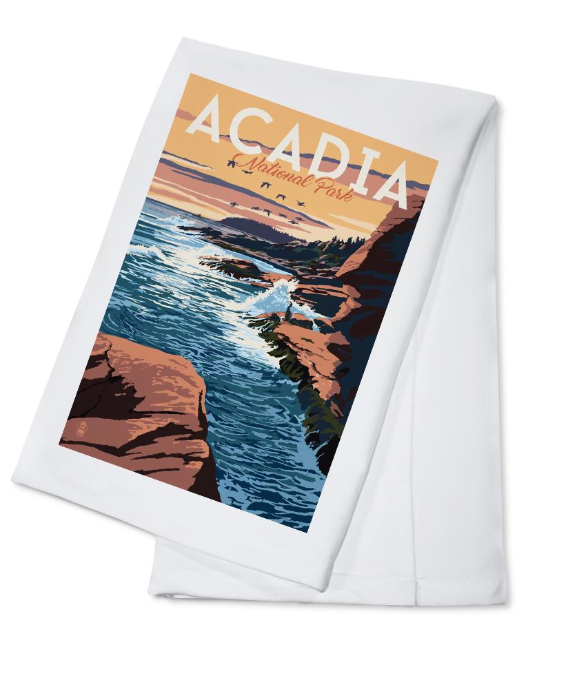 Acadia National Park, Maine, Mount Desert Island Illustration, Lantern Press Artwork, Towels and Aprons Kitchen Lantern Press Cotton Towel 