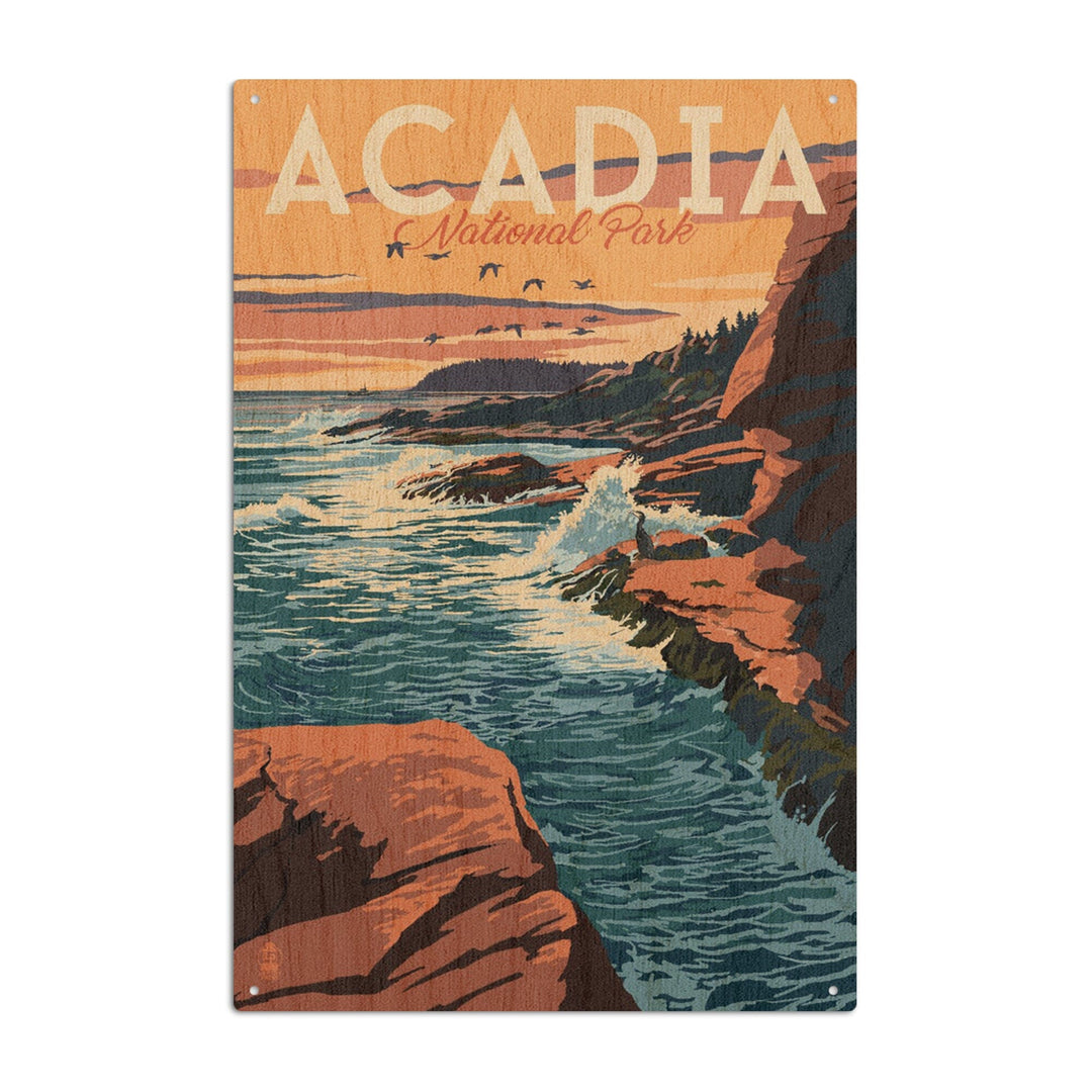 Acadia National Park, Maine, Mount Desert Island Illustration, Lantern Press Artwork, Wood Signs and Postcards Wood Lantern Press 10 x 15 Wood Sign 