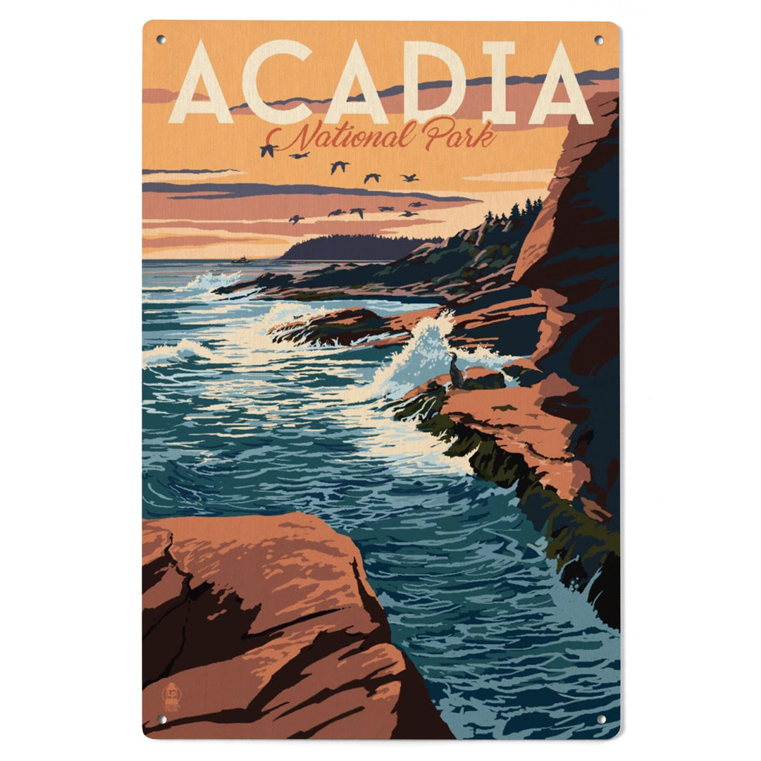 Acadia National Park, Maine, Mount Desert Island Illustration, Lantern Press Artwork, Wood Signs and Postcards Wood Lantern Press 