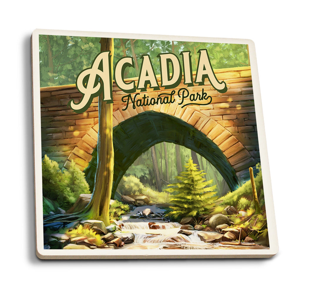 Acadia National Park, Maine, Oil Painting Coasters Lantern Press 