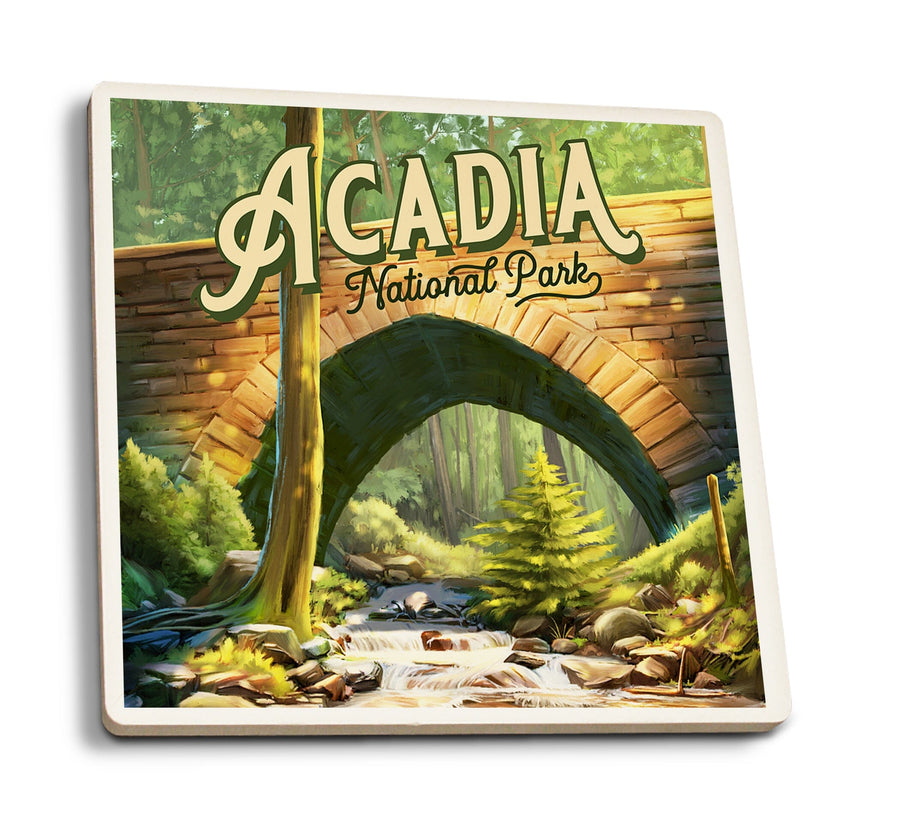 Acadia National Park, Maine, Oil Painting Coasters Lantern Press 