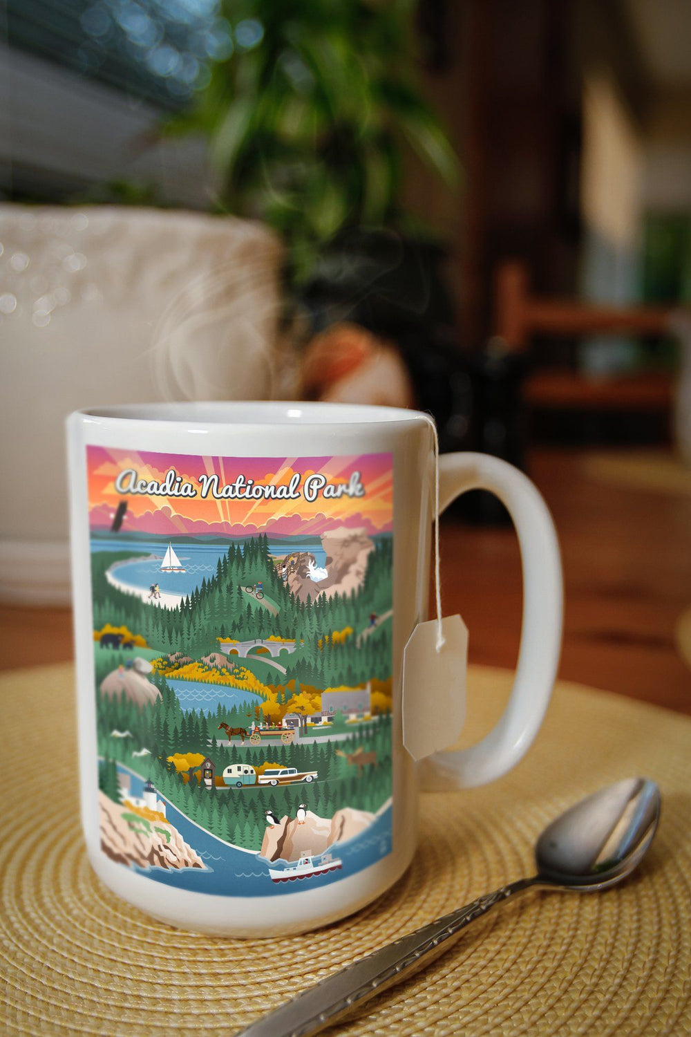 Acadia National Park, Maine, Retro View, Lantern Press Artwork, Ceramic Mug Lifestyle-Mug Lantern Press 