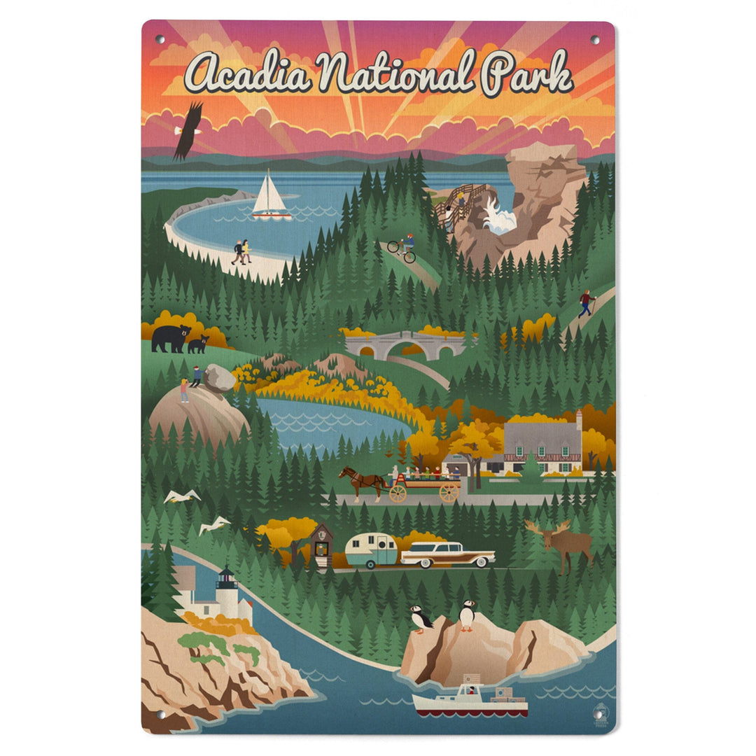 Acadia National Park, Maine, Retro View, Lantern Press Artwork, Wood Signs and Postcards Wood Lantern Press 
