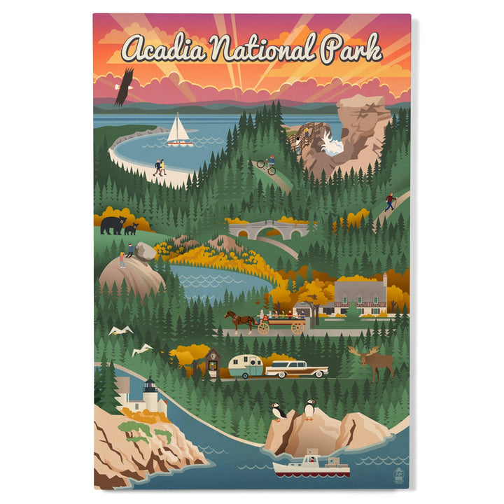 Acadia National Park, Maine, Retro View, Lantern Press Artwork, Wood Signs and Postcards Wood Lantern Press 