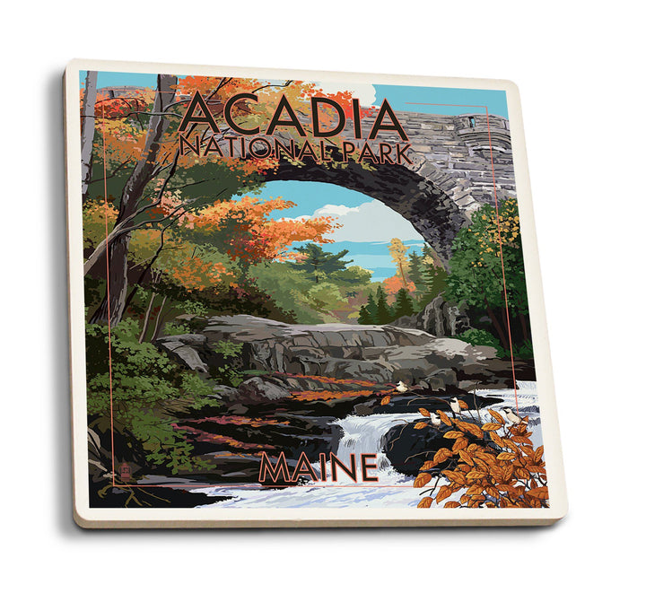 Acadia National Park, Maine, Stone Bridge, Lantern Press Artwork, Coaster Set Coasters Lantern Press 