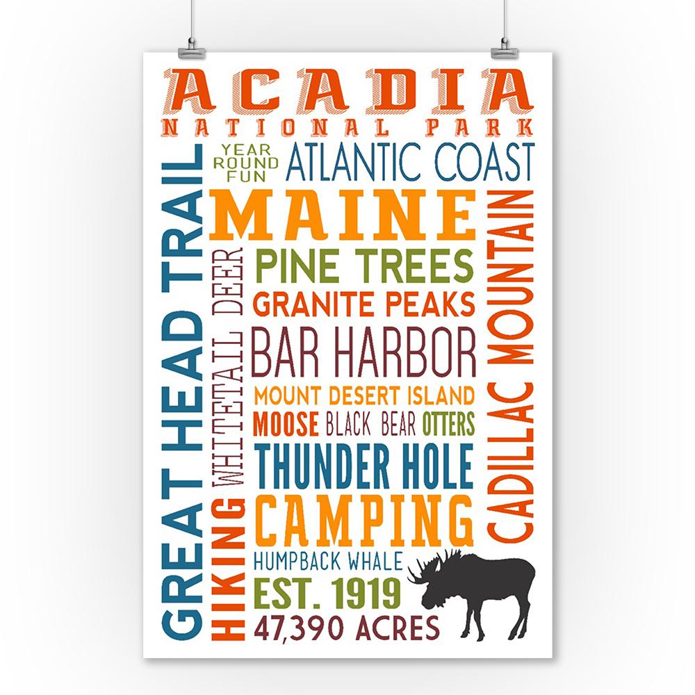 Acadia National Park, Maine, Typography, Lantern Press Artwork, Art Prints and Metal Signs Art Lantern Press 