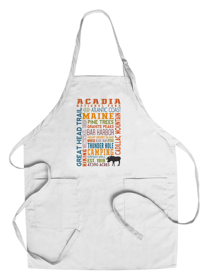 Acadia National Park, Maine, Typography, Lantern Press Artwork, Towels and Aprons Kitchen Lantern Press Chef's Apron 