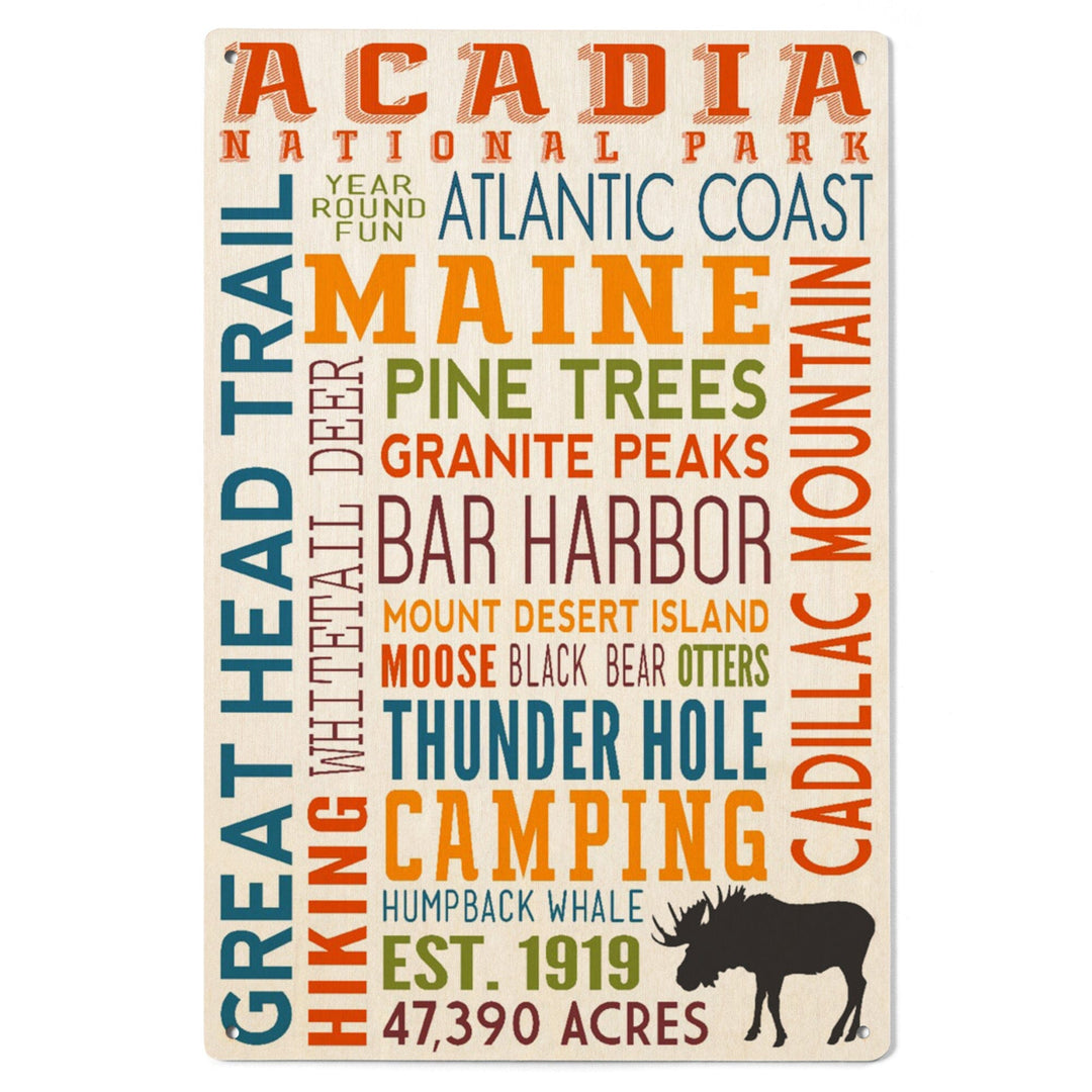 Acadia National Park, Maine, Typography, Lantern Press Artwork, Wood Signs and Postcards Wood Lantern Press 