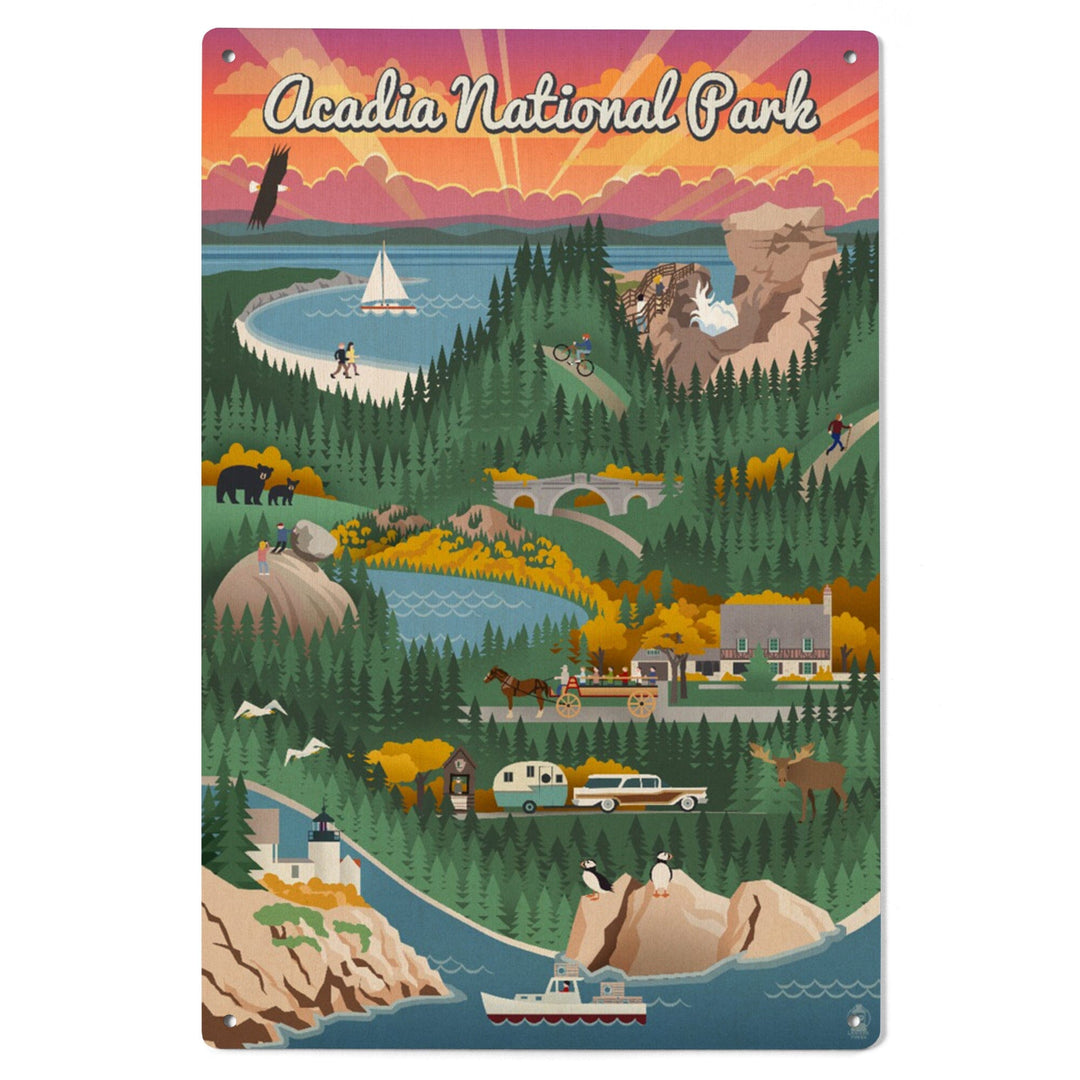 Acadia National Park, Retro View, Lantern Press Artwork, Wood Signs and Postcards Wood Lantern Press 