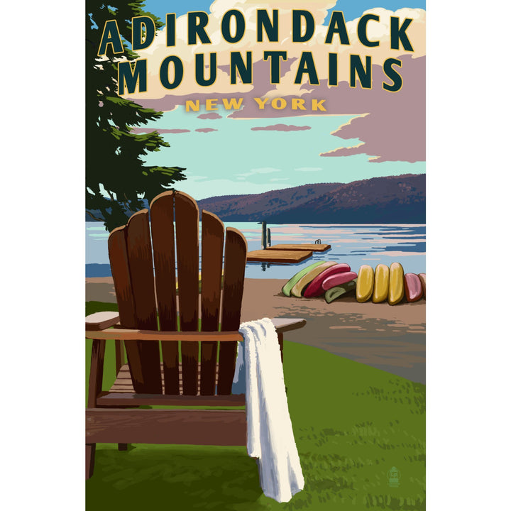 Adirondack Mountains, New York, Adirondack Chair & Lake, Lantern Press Artwork, Towels and Aprons Kitchen Lantern Press 