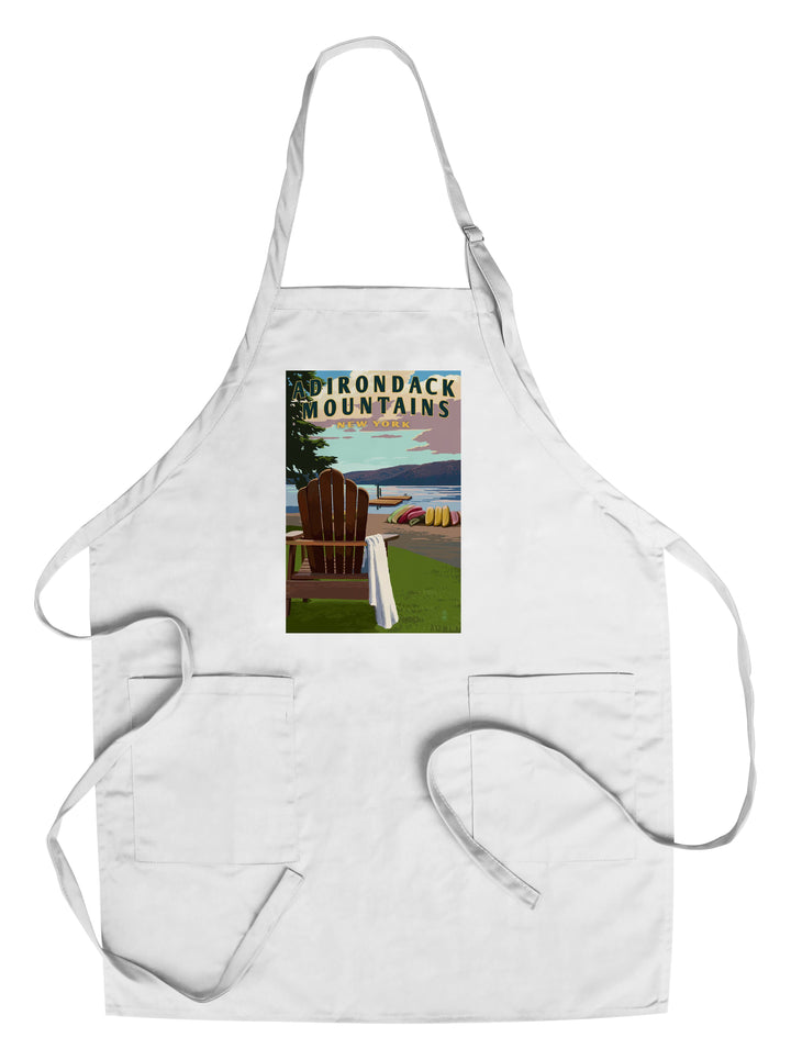 Adirondack Mountains, New York, Adirondack Chair & Lake, Lantern Press Artwork, Towels and Aprons Kitchen Lantern Press Chef's Apron 