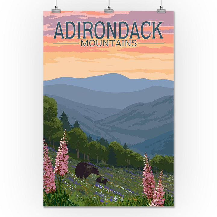 Adirondack Mountains, New York, Bears & Spring Flowers, Lantern Press Artwork, Art Prints and Metal Signs Art Lantern Press 24 x 36 Giclee Print 